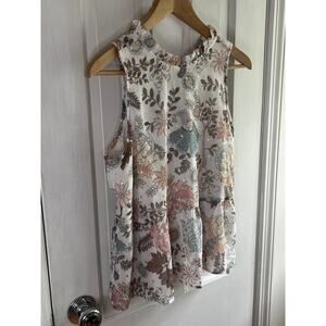 Loft Shimmer Floral Tie Back Peplum Shell - White Multi - Size Petite - EUC